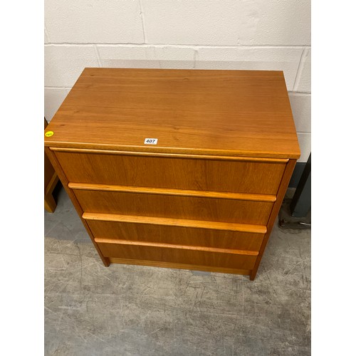 407 - VINTAGE FOUR DRAWER TEAK BEDROOM CHEST W31