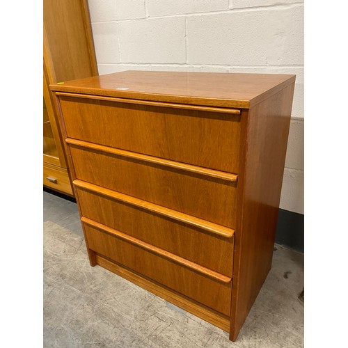 407 - VINTAGE FOUR DRAWER TEAK BEDROOM CHEST W31