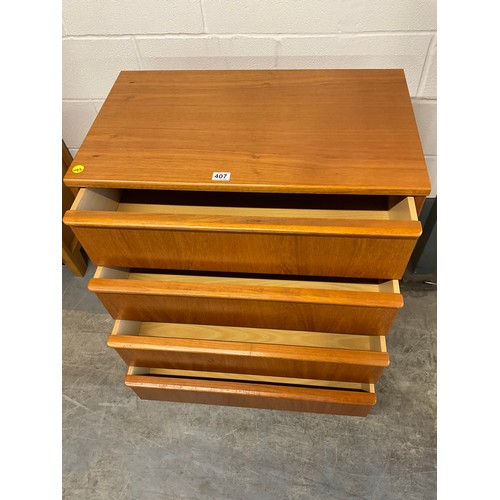 407 - VINTAGE FOUR DRAWER TEAK BEDROOM CHEST W31