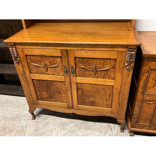 376 - VINTAGE GOLDEN OAK TWO DOOR GLAZED DRESSER W36