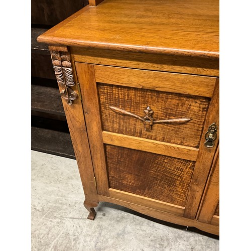 376 - VINTAGE GOLDEN OAK TWO DOOR GLAZED DRESSER W36