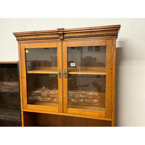 376 - VINTAGE GOLDEN OAK TWO DOOR GLAZED DRESSER W36