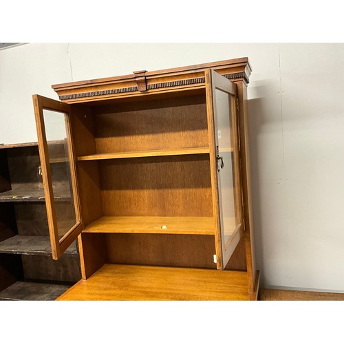 376 - VINTAGE GOLDEN OAK TWO DOOR GLAZED DRESSER W36