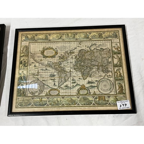 377 - FOUR FRAMED VINTAGE MAPS ONE WORLD MAP, THREE SHROPHIRE MAPS