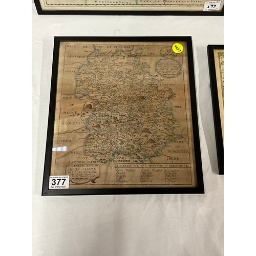 377 - FOUR FRAMED VINTAGE MAPS ONE WORLD MAP, THREE SHROPHIRE MAPS