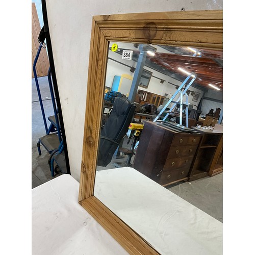 384 - PINE FRAMED BEVELLED EDGED WALL MIRROR 29