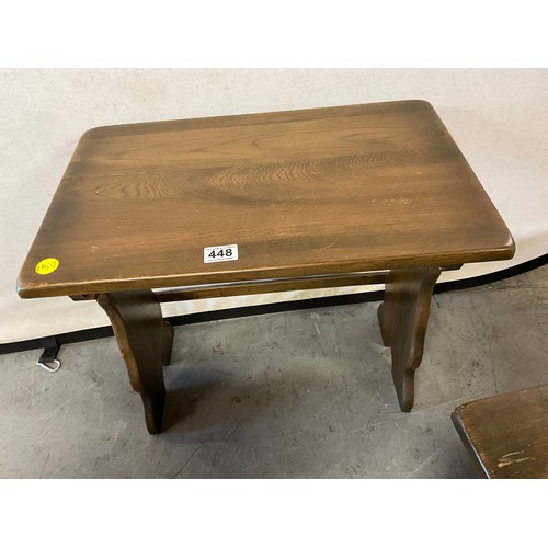 448 - VINTAGE SOLID DARK OAK NEST OF THREE TABLES H19