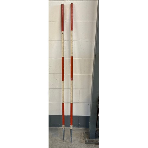 419 - TWO VINTAGE PAINTED SURVEYORS POLES