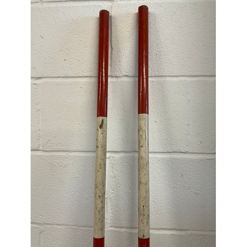 419 - TWO VINTAGE PAINTED SURVEYORS POLES