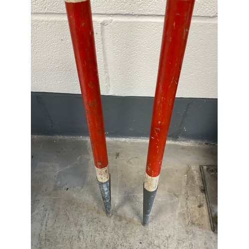 419 - TWO VINTAGE PAINTED SURVEYORS POLES