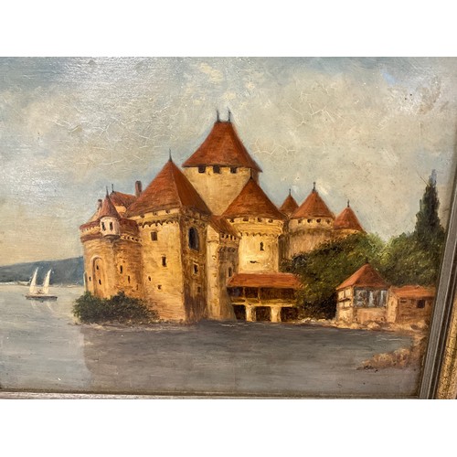 421 - MODERN REPRODUCTION OILS ON BOARD CHATEAU ON THE LAKE 15