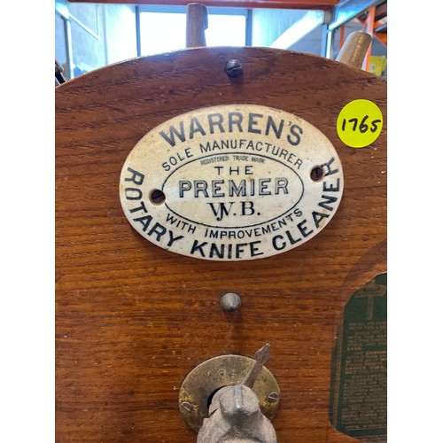 433 - VICTORIAN WARRENS ROTARY KNIFE CLEANER COMPLETE WITH ENAMEL PLAQUE