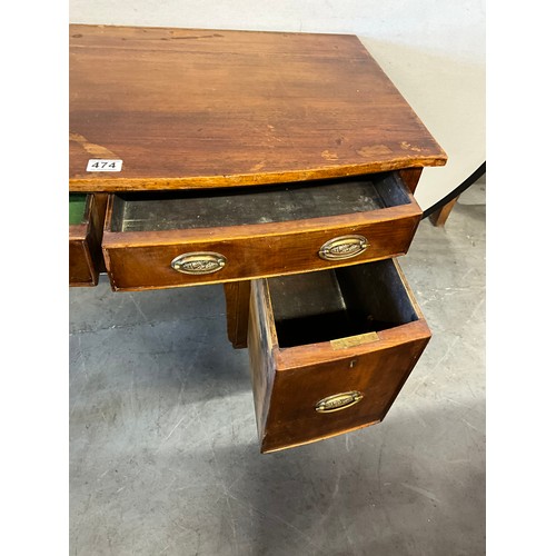 474 - EDWARDIAN MAHOGANY KNEE HOLE BOW FRONTED DESK OF SMALL PROPORTIONS WITH TWO DRAWERS OVER TWO DOORS O... 