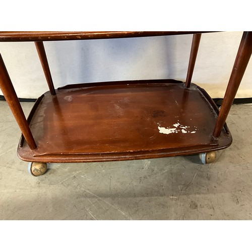 471 - THREE TIER ERCOL TEA TROLLEY (NO BADGE) ON SHEPPARDS CASTERS H29