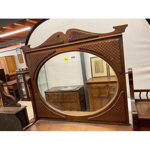 445 - EDWARDIAN OAK DRESSING TABLE WITH OVAL FRAMED MIRROR FLANKED BY TWO JEWELLERY DRAWERS OVER FOUR DRAW... 