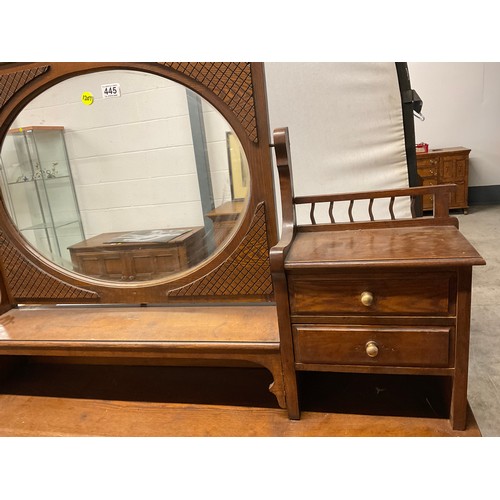 445 - EDWARDIAN OAK DRESSING TABLE WITH OVAL FRAMED MIRROR FLANKED BY TWO JEWELLERY DRAWERS OVER FOUR DRAW... 