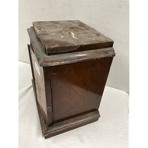 454 - VICTORIAN WALNUT VENEERED DESK CABINET WITH TWO DOORS INLAID AND THREE DOORS TO INTERIOR (CONDIITON ... 