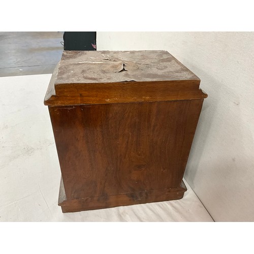 454 - VICTORIAN WALNUT VENEERED DESK CABINET WITH TWO DOORS INLAID AND THREE DOORS TO INTERIOR (CONDIITON ... 