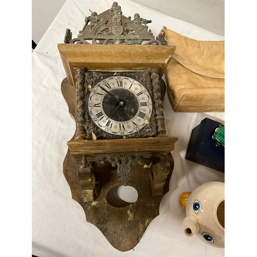 456 - BOX OF ODDS TO INCLUDE WALL CLOCK AND A VICTORIAN VIENNA WALL CLOCK SPARES AND REPAIRS