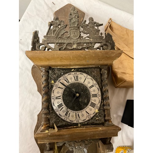 456 - BOX OF ODDS TO INCLUDE WALL CLOCK AND A VICTORIAN VIENNA WALL CLOCK SPARES AND REPAIRS