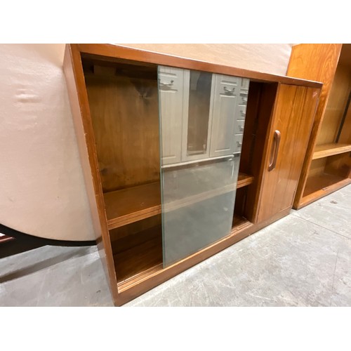 493 - WALNUT VENEERED SLIDING GLASS BOOK CASE WITH REGISTRATION NUMBER TO BACK H31