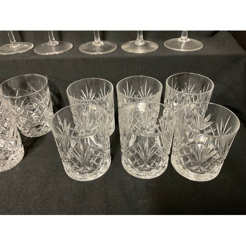 2 - BOX TO INCLUDE WINE GLASSES AND CUT GLASS TUMBLERS