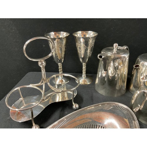 13 - **LOT WITHDRAWN BY VENDOR ** 
BOX OF PLATED WARE TO INCLUDE GOBLETS, CASED PICKLE FORKS , TRAY GRAVY... 