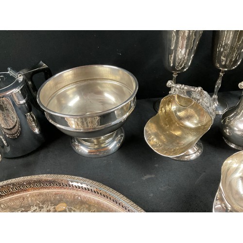 13 - **LOT WITHDRAWN BY VENDOR ** 
BOX OF PLATED WARE TO INCLUDE GOBLETS, CASED PICKLE FORKS , TRAY GRAVY... 