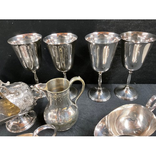 13 - **LOT WITHDRAWN BY VENDOR ** 
BOX OF PLATED WARE TO INCLUDE GOBLETS, CASED PICKLE FORKS , TRAY GRAVY... 