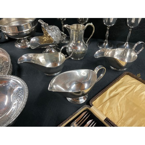 13 - **LOT WITHDRAWN BY VENDOR ** 
BOX OF PLATED WARE TO INCLUDE GOBLETS, CASED PICKLE FORKS , TRAY GRAVY... 