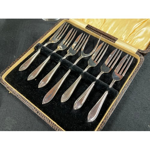 13 - **LOT WITHDRAWN BY VENDOR ** 
BOX OF PLATED WARE TO INCLUDE GOBLETS, CASED PICKLE FORKS , TRAY GRAVY... 