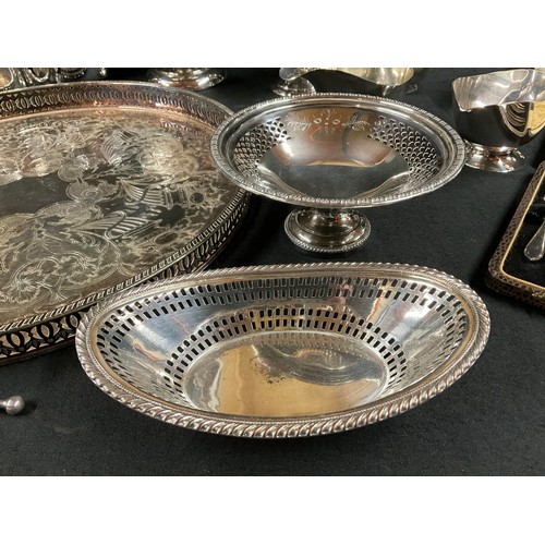 13 - **LOT WITHDRAWN BY VENDOR ** 
BOX OF PLATED WARE TO INCLUDE GOBLETS, CASED PICKLE FORKS , TRAY GRAVY... 