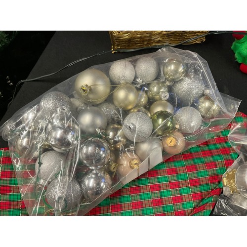 25 - GREEN POP UP CHRISTMAS TREE IN BOX 180 CM AND BOX OF CHRISTMAS DECORATIONS TO INCLUDE BAUBLES ETC