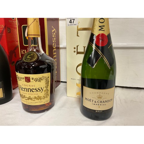 47 - BOXED MOET & CHANDON CHAMPAGNE, HENNESSY COGNAC BOXED AND REMI MARTIN CHAMPAGNE BOXED