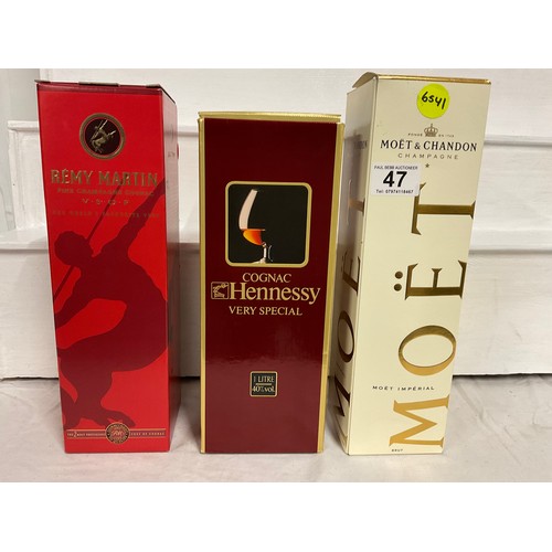 47 - BOXED MOET & CHANDON CHAMPAGNE, HENNESSY COGNAC BOXED AND REMI MARTIN CHAMPAGNE BOXED