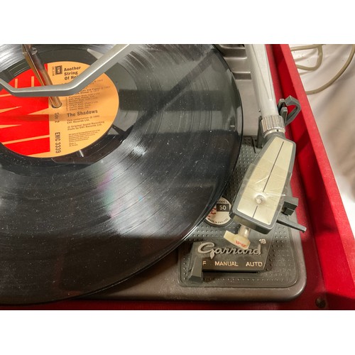 48 - VINTAGE DEFIANT PORTABLE RECORD PLAYER WITH GARROD AND 2 CASSETTE HOLDERS