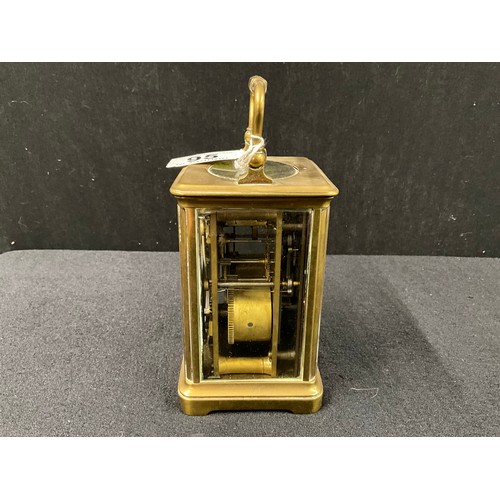 95 - VINTAGE BRASS CARRIAGE CLOCK WITH BEVELLED GLASS WITH CARRYING HANDLE