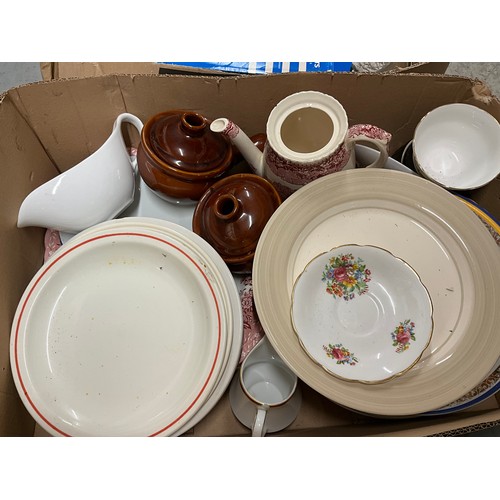 109 - 7 BOXES OF CHINA ODDS, GLASSWARE, BOAT ETC