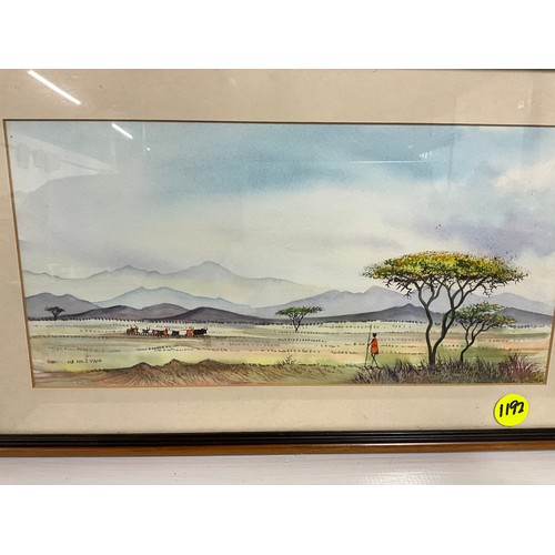 112 - 3 FRAMED AFRICAN WATERCOLOURS SIGNED OLE KOLII PAUL