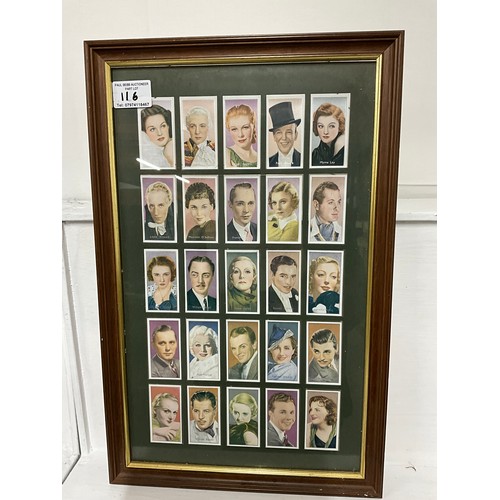 116 - 3 WOODEN PAINTINGS AND FRAMED TEA CARD DISPLAY