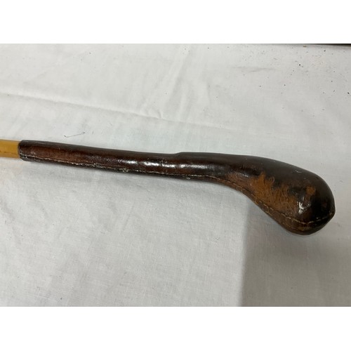 126 - VINTAGE WALKING CANE WITH LEATHER COVERED HANDLE