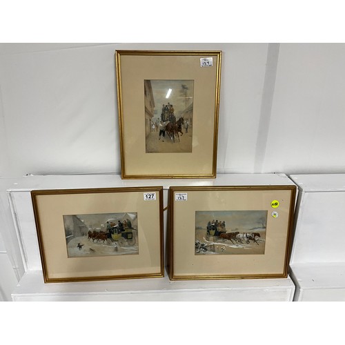 127 - 3 FRAMED WATERCOLOURS OF PERIOD COACHING SCENES EACH SIDE TO LOWER EDGE G. GOODWIN KILBURNE