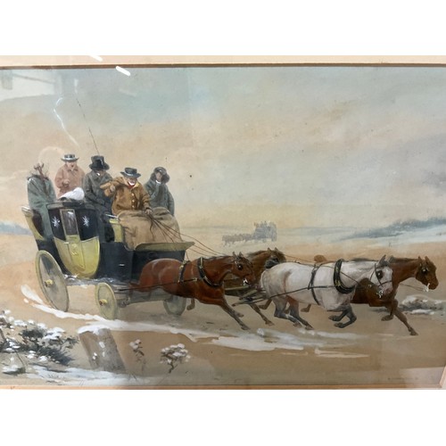 127 - 3 FRAMED WATERCOLOURS OF PERIOD COACHING SCENES EACH SIDE TO LOWER EDGE G. GOODWIN KILBURNE