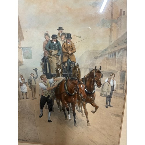 127 - 3 FRAMED WATERCOLOURS OF PERIOD COACHING SCENES EACH SIDE TO LOWER EDGE G. GOODWIN KILBURNE