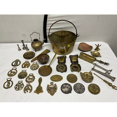 129 - EARLY BRASS JAM PAN AND MARTINGALES ETC