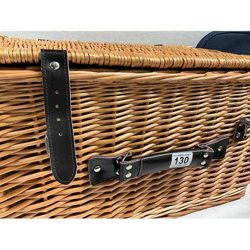 130 - LARGE PICNIC BASKET, PICNIC BASKET SET, RUCKSACK AND BLANKET