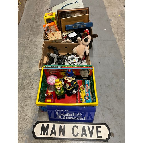 133 - CRATE AND 2 BOXES OF VINTAGE TOYS ETC