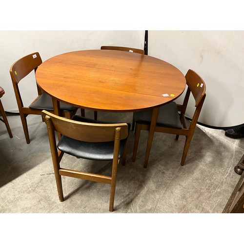 437 - MID CENTURY TEAK DROP LEAF DINING TABLE AND 4 MATCHING CHAIRS