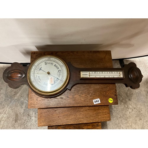 444 - OAK NEST OF 3 TABLES AND VINTAGE BAROMETER A/F