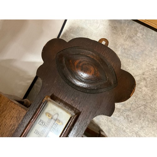 444 - OAK NEST OF 3 TABLES AND VINTAGE BAROMETER A/F